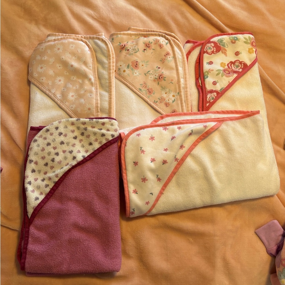 Floral and Heart Baby Hooded Towels (8 total)